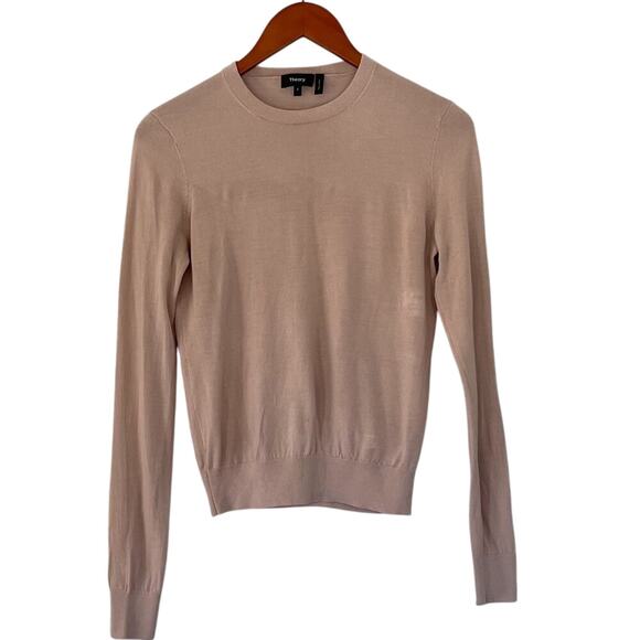 Theory Lightweight Petal/Blush/Pink/Beige Wool Crewneck Long Sleeve Sweater S - Picture 1 of 13